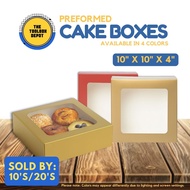 Preformed Cake Box – 10x10x4in | With Window | White / Red / Gold / Kraft | Square Box 10pcs / 20pcs