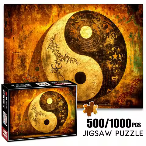 1000pcs Adult Puzzle 27.56x19.69inch Large Size Retro Yin Yang Diagram Paper Jigsaw 500pcs DIY Creat