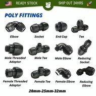 Poly Fitting Poly Pipe Connector Valve/PT Male/Female Threaded Adaptor/Socket/Elbow/Tee 20mm(1/2") 25mm(3/4") 32mm(1")