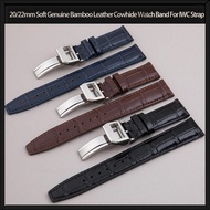 20mm 22mm Soft Genuine Bamboo Leather Cowhide Watch Band For IWC Strap Portugieser Porotfino Family PILOT'S Strap Folding Buckle