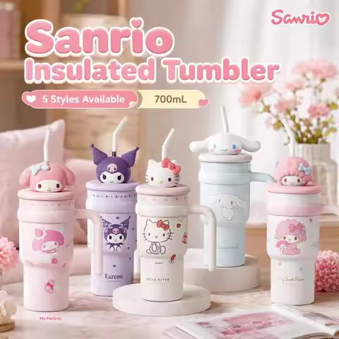Sanrio Tumbler 700ml Hello Kitty Kuromi My Melody My Sweet Piano Cute Double Wall Stainless Steel Wa