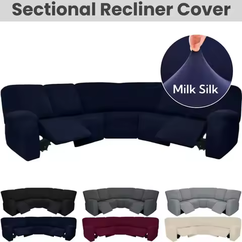 Milk Silk 7-Pieces Sectional Sofa Covers 5-Seater L Shape Recliner Sofa Cover Slipcover Washable Fur