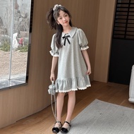 3-14Y Cô gái Áo sơ mi Polo váy cô gái giản dị phong cách preppy thời trang mùa hè váy công chúa màu