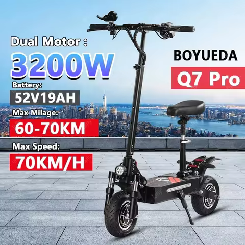 BOYUEDA Q7Pro Escooter 3200W Dual Motor 52V19AH Battery Dual Drive 10 Inch Adult E-Scooter Silent Ti