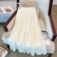 Elegant women's new spring long tulle skirt, flowing skirt, pleated skirt, mid-length umbrella skirt