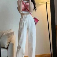 KF - 窄版直筒牛仔褲高腰懷舊闊腿褲【白色(常規)】【26-32碼】(下單後請聯絡客服確認發貨尺碼)#K011012583
