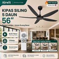Airwit 56 Inch 5 Blade Ceiling Fan BLDC Motor Silent Remote Control Dining Room Ceiling Fan Kipas Si