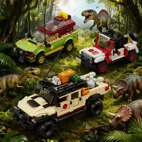 3 in 1 MOC Dinosaur World Adventure SUV Off Road Vehicle Building Blocks Technical Jurassic Era Spor