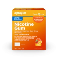 Amazon Basic Care Coated Nicotine Polacrilex Gum, 2 mg (nicotine), Stop Smoking Aid, Fruit Flavor, 1