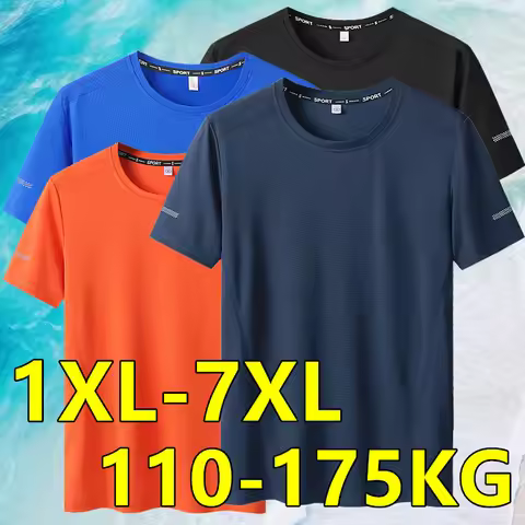 Plus Size T-shirt for Men 6XL/7XL Summer Quick Drying Tees Oversized Round Neck Short Sleeve T-shirt