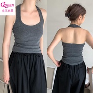 胖MM300斤大码性感挂脖露背弹力纯色薄款内搭吊带背心女 大碼 女裝 上衣 顯瘦 大碼t shirt oversize t shirt woman Fat MM 150kg Large Size Se