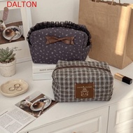 DALTON Lace Trim Makeup Bag, Large Capacity Plaid Cosmetic Storage Bag, Vintage Bear Cartoon Zipper 
