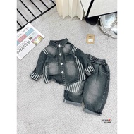 Bộ quần áo bé trai HN888 Bộ bò jean sọc cho bé trai