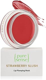 PureSense Strawberry Slush Lip Plumping Mask for Sensitive | Dry | Chapped &amp; Pigmented Lips with Coffee Oil | Vitamin A &amp; E | Shea Butter | Almond &amp; Olive Oil for Nourished &amp; Moisturised Lips | 5g