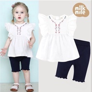 Baby girl's set of embroidered chest shirt with fairy wings and Milk Mile leg pants. HA1100