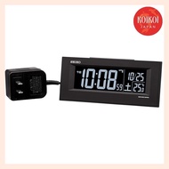 Seiko Clock, Table Clock 01: Black, Body Size: 6.4×15.4×3.9cm, Alarm Clock, Radio-controlled, AC, Digital BC413K