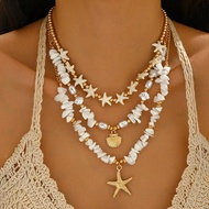ชุดสร้อยคอจี้ 3 ชิ้น ชุดสร้อยคอสไตล์โบฮีเมียน หินตามสบาย ปะการัง เปลือกหอย ลูกปัด sth พร้อมสำหรับการ