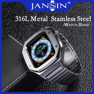 ตัวเรือน + สายนาฬิกา นาฬิกา สำหรับ apple watch Ultra 2 49mm สแตนเลส นาฬิกาข้อมือสายเหล็ก สาย นาฬิกา iWatch series 9 8 7  6 5 4 se 2 45mm 44mm Strap Metal Case