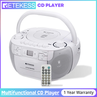 【New Arrivals】Retekess TR621 CD Cassette Player Portable Boombox AM FM Radio MP3 Player Stereo Sound with Headphone Jack and Remote Control Gift for Family (White)