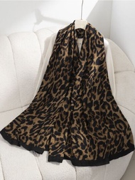 1條豹紋圖案圍巾,適用於日常生活,休閒時尚
