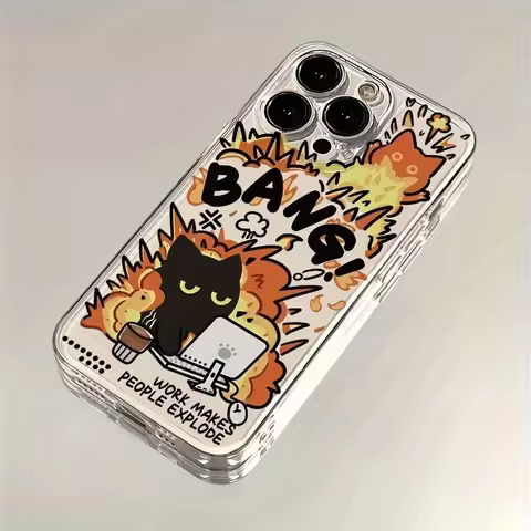 Cartoon Work Explosion Cat Phone Case for Infinix Note 40 30i 12 11 10 Zero 30 20 Smart 9 8 7 6 5 VI