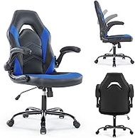 ZUNMOS Gaming Chair PU Leather Office Chair Flip-up Soft Armrest Desk Chair Height Adjustable Computer Chair with Lumbar Support Swivel Chair, Black and Blue