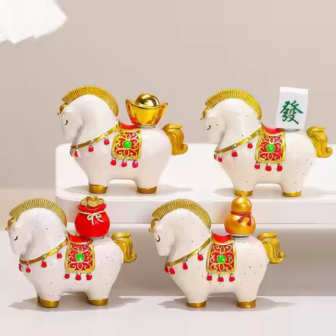 2026 Chinese New Year Resin Horse Figurine Horse Mascot Rotatable Zodiac Horse Ornaments Chinese Sty