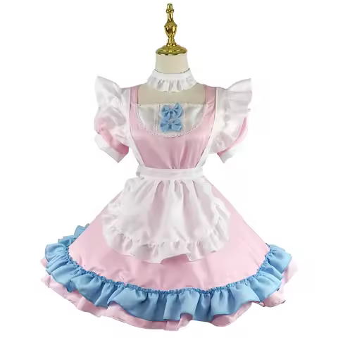 Anime Cosplay Maid Dress Maxi Size Pink Blue Outfits Womens Kawaii Lolita Schoolgirl Sweet Gift Fair