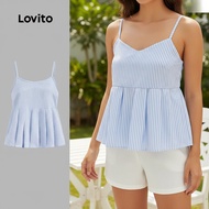 Lovito Women's Casual Striped Zippered Tank Top L128ED209