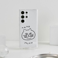 塗鴉大臉喵喵晶石透明防摔SAMSUNG繩掛手機殼