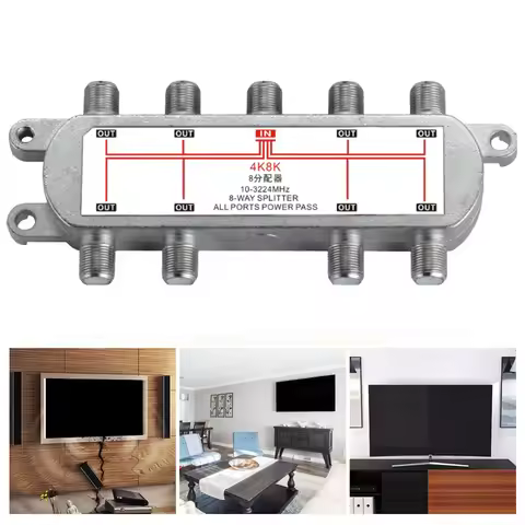 GSP-08 8 Way 10-3224MHz Signal Satellite Splitter TV Antenna RF Sat Coaxial Diplexer Combiner Cable