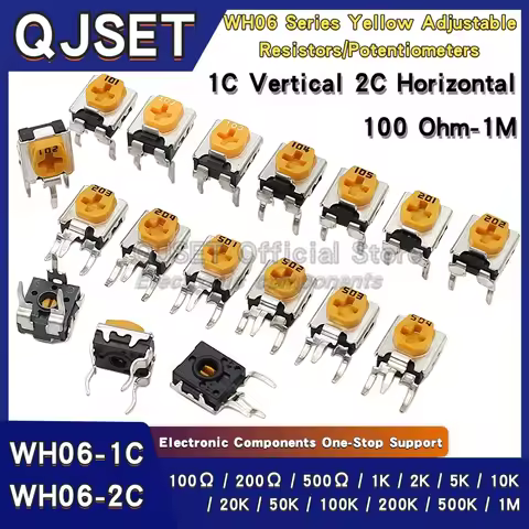 20pcs WH06-1C-2C Yellow Adjustable Resistors Trimmable Potentiometer 101 201 501 1K 2K 5K 10K 20K 20
