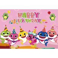 New Pink Baby Shark Party Decor Happy Birthday Photo Background Poster