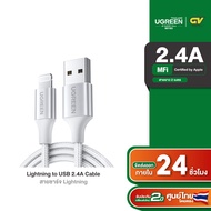 UGREEN สายชาร์จไอโฟน Lightning to USB2.0 มาตราฐาน MFI สายยาว 1-2m สายถัก รุ่น US291