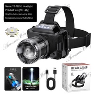 (COD)Senter kepala 500 watt Super Terang Pengisian USB-C Waterproof/Senter Kepala Zoom Laser LED/Sen