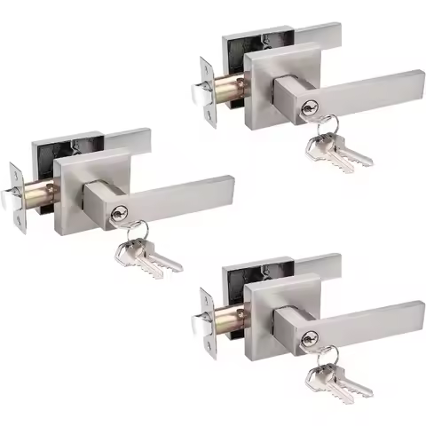 3 Pack Interior Bedroom Entrance Door Lever Doorknobs Door Lock One Keyway Entry Keyed Entrance Lock