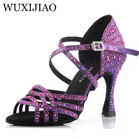 Wuxi Women's Purple Latin Dance Shoes New Dance Shoes Unique Design Salsa Shoes Diamond Sandals