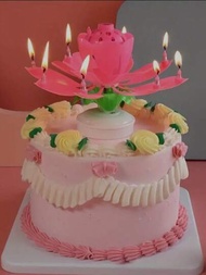 1入蓮花音樂生日蠟燭，有創意的旋轉鮮花唱蓮花燈籠蛋糕裝飾，適用於生日派對、母親節裝飾、母親節用品、派對用品、派對裝飾、生日蠟燭