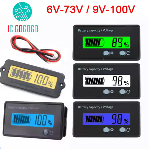 Waterproof Voltmeter Battery Capacity Indicator Lead acid Li-ion Lifepo4 eBike Lithium 6V - 73V 100V
