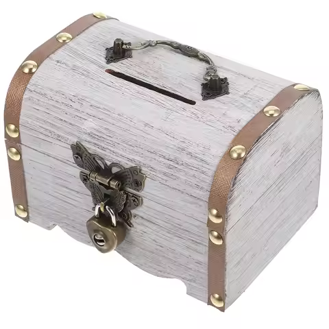 1pc Retro Treasure Chest Piggy Bank Wooden Coin Bank Vintage Money Saving Pot Money Storage Box Keep