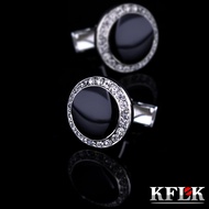 KFLK Jewelry French shirt  Black cufflink for mens Brand Crystal Cuff link Wholesale Round Button Hi