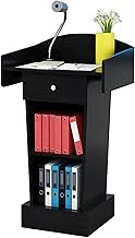 Stylish and Modern Simple Lecterns Density Board Laptop Desk Podium Stand With Open Storage Podiums Spacious Drawer Portable Standing Lectern (Color : Black, Size : 45x40x110cm)