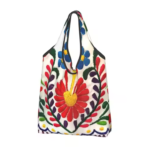 Mexican Flowers Grocery Shopping Tote Bag Women Custom Shoulder Shopper Bag Big Capacity Handbag