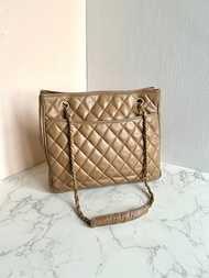 絕版古董包 Chanel杏色菱格鏈條托特包 側背包 單肩包 中古二手包