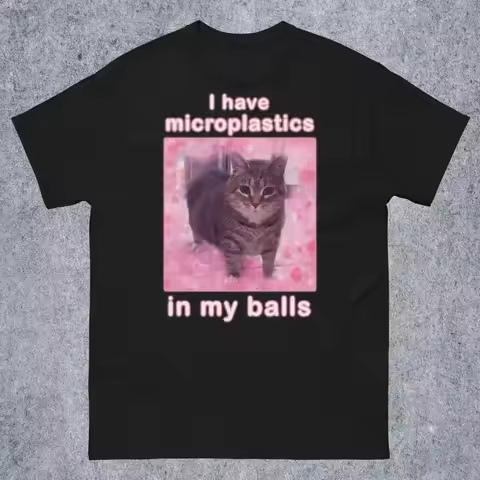 I Have Microplastics in My Balls Funny Cat Meme T-shirt Gift for Women Ironic Cats Shirt Stupid Sill