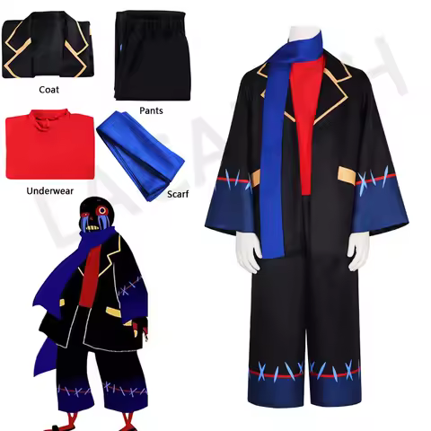Anime Game Undertale Error Sans Cosplay Costume Black Uniform Jacket Pants Red Underwear With Royal 