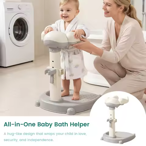 Baby Bath Stand with Hug-Like Design, Height Adjustable Toddler Bath Helper, Anti-Slip Shower Suppor