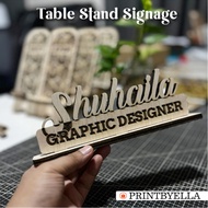 Signboard Ukiran Meja / Table Stand Signage / Papan Tanda Nama Ukir Kayu