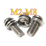 316 stainless steel round head cross three combination screws flat elastic gasket pan head combinati