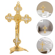Standing Crucifix Jesus Statue - Catholic Home Altar Table Cross for Christian Prayer, Durable Deskt